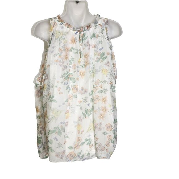 GIUSY Womens Blouse Small 100% Silk Floral Top Cold Shoulder Sheer Sleeve Italy - Picture 2 of 14